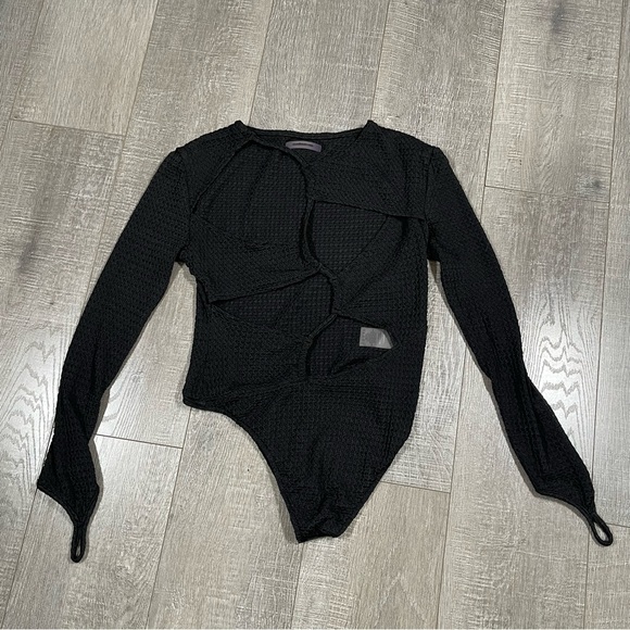 MANIERE DE VOIR Bodysuit Cut Out Black Size 10  Black Long Sleeve - Picture 1 of 8
